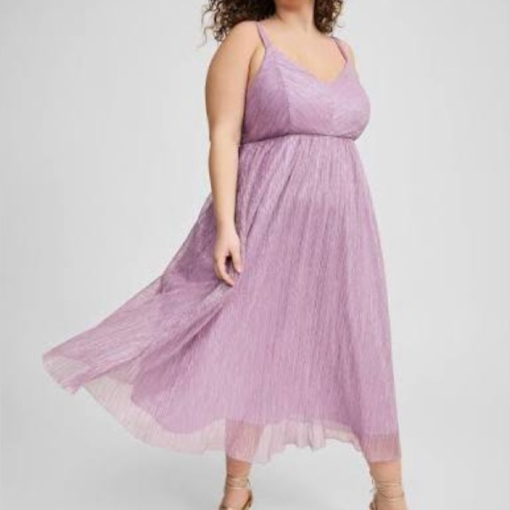 Torrid Tea Length Sleeveless Mauve & Silver Dress